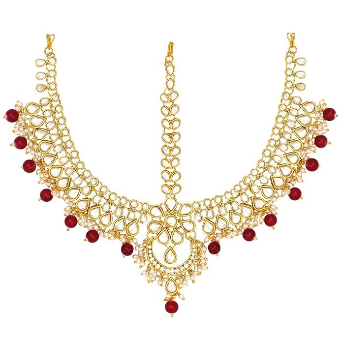 1-83.jpg Gold Plated Kundan Pearl Maang Tikka Matha Patti Jewellery - Image 1