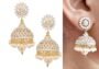 American Diamond CZ Traditional Ethnic Pearls Gold Plated Jhumka Earrings - Image 4